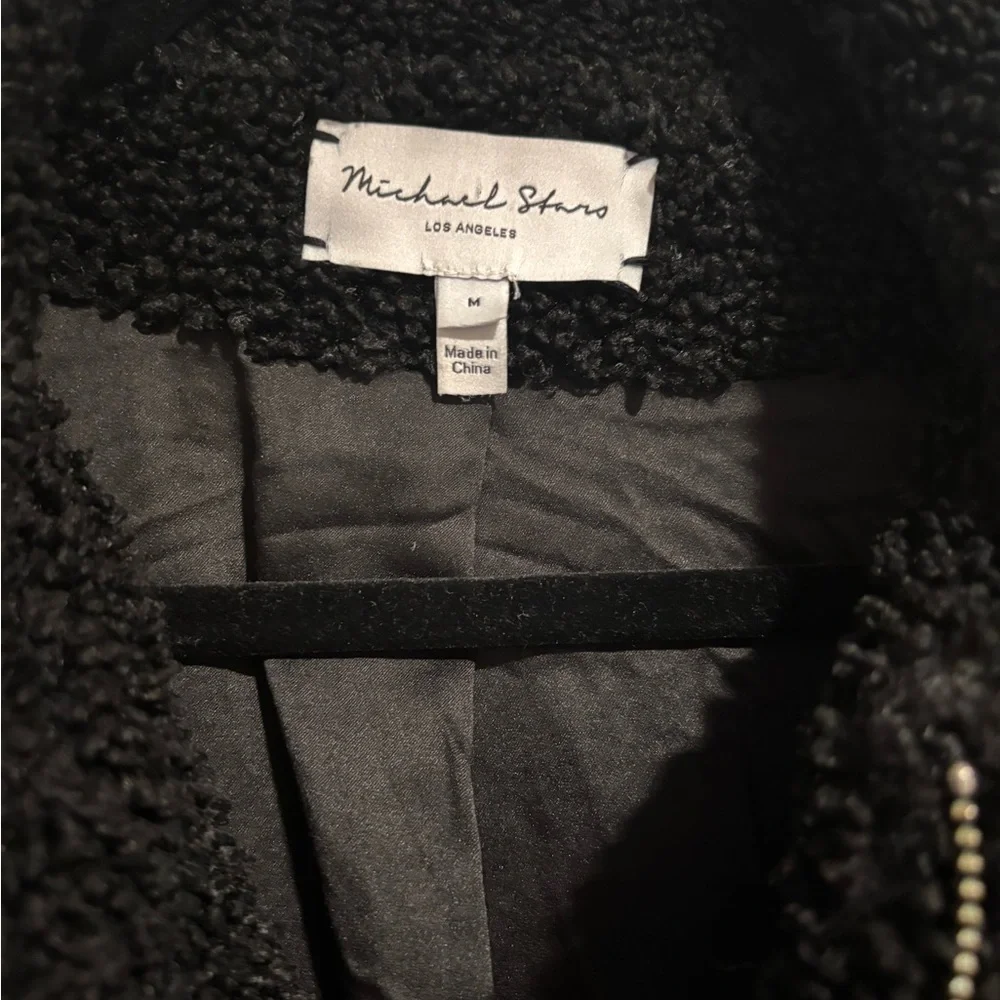 Michael Stars Los Angeles Black Boucle Bomber Style Coat Jacket size medium - Picture 3 of 6